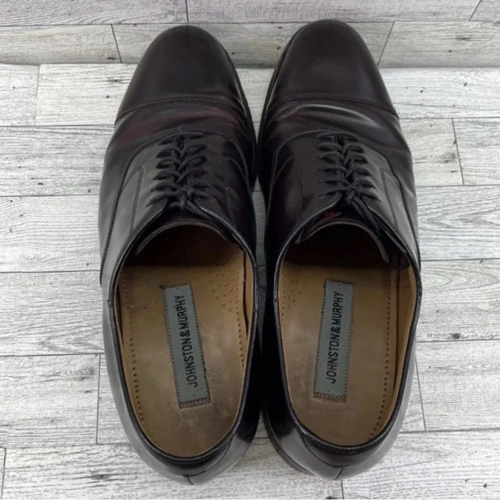 Johnston Murphy Oxblood Leather Cap Toe Dress Shoes 22-02985 Men Size 10D - Picture 3 of 8
